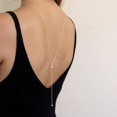 Back Necklace - Dainty Pearl Drop Necklace - Bridal Jewelry - Minimalist - Minimal Bride - Simple We Silver Minimalist Lariat Pearl Necklace, Minimalist Silver Lariat Pearl Necklace, Minimalist Silver Lariat Necklace With Pearl Chain, Delicate Solitaire Necklace With Adjustable Chain For Wedding, Delicate Wedding Solitaire Necklace With Adjustable Chain, Delicate Solitaire Necklace With Clavicle Chain For Wedding, Elegant Solitaire Necklace With Adjustable Chain For Weddings, White Minimalist Backdrop Necklace For Formal Occasions, Minimalist White Backdrop Necklace For Formal Occasions