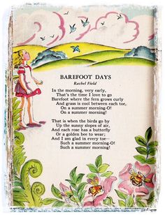 an old fashioned children's book with a poem about barefoot days