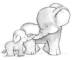 an elephant and its baby standing next to each other