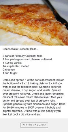 a recipe for cheesecake crescent rolls on a plate