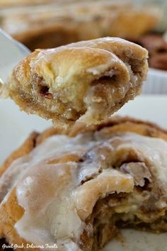 a close up of a doughnut on a fork