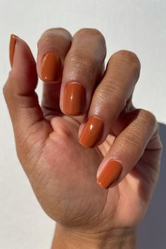 Bowery is a burnt orange creme nail polish. Our creme polishes feature a smooth, high quality formula for ease of use and long lasting wear. Short Fall Nail Designs, Short Fall Nail, Plain Nails, Nail Swag, Kawaii Nails, Fall Nail Colors, Orange Nails, Minimalist Nails