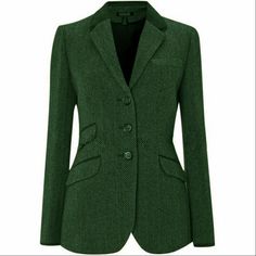 Herringbone Women's Jackets Coat Slim Fit Single Breasted Tweed Jacket Tailored | eBay Tailored Green Winter Suit, Green Winter Suits With Suit Collar, Classic Green Winter Suits, Fitted Winter Tweed Jacket With Welt Pockets, Winter Fitted Tweed Jacket With Welt Pockets, Fitted Tweed Jacket With Welt Pockets For Winter, Winter Workwear Suits With Herringbone Pattern, Winter Herringbone Pattern Suits For Workwear, Winter Herringbone Pattern Suit For Work