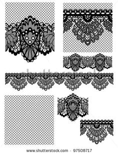 black lace borders and frames on white background