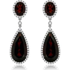 Royal Elegant 14K White Gold Garnet and Diamond Earrings - 0.75 Carat Diamond, 17.00 Carat Garnet Luxury Teardrop Bridal Earrings For Formal Occasions, Timeless Pear-shaped Diamond Earrings For Formal Occasions, Luxury Oval Bridal Earrings For Formal Occasions, Elegant Pear-shaped Earrings For Formal Occasions, Luxury Diamond Gemstone Earrings For Formal Occasions, Luxury Diamond Earrings With Gemstones For Formal Occasions, Formal White Gold Pear-shaped Earrings, Elegant Drop Diamond Earrings For Formal Occasions, Formal Pear-shaped White Gold Earrings