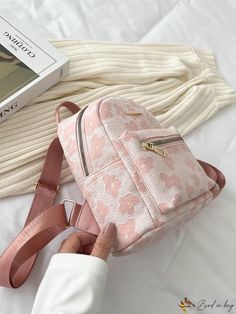 BirdinBag - Floral Metal Decor Mini Backpack: Stylish & Functional; Ideal for Women, Teens, and Students Preppy Bags, Mini Mochila, Purse Cute, Fashion School, Travel Daypack, Flower Bag, Style Preppy, Pink Backpack, Classic Backpack