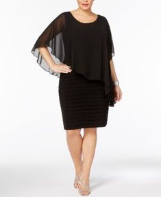 Betsy & Adam Plus Size Chiffon Capelet Sheath Dress Chiffon Capelet, Pasha De Cartier, 50 Party, Plus Size Cocktail Dresses, Chiffon Overlay, Blouson Dress, Different Dresses, Black Sheath Dress, Plus Size Activewear