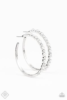 A Sweeping Success Fashion Fix Silver Hoop Earrings January 2020 - TheMasterCollection White Hoop Earrings, Pearls Earrings, White Pearl Earring, Hoop Earrings Style, Jewelry Catalog, 5th Avenue, Pearl Hoop Earrings, Paparazzi Accessories, Geometric Necklace