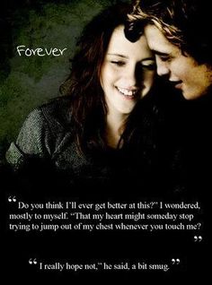 the twilight saga movie poster with two people smiling and one is holding her head to his chest