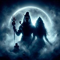 an image of the hindu god in front of a full moon