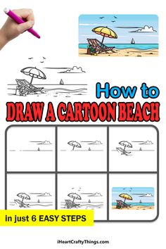 how to draw a cartoon beach in just 6 easy steps with pictures and text below