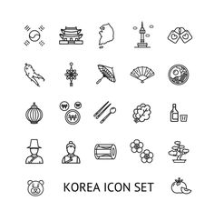 Korea Sign Black Thin Line Icon Set. Vector Korean Symbols Art, Korea Illustration, Korea Tattoo, Restaurant Icon, Korean Restaurant