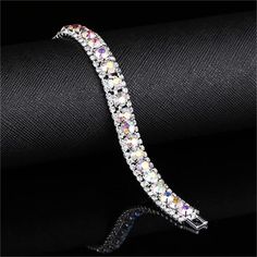 Fashion Element: Starry Sky Style: Simple Elegant Multicolor Crystal Bracelet For Wedding, White Sparkling Bracelet Jewelry, White Bracelets With Sparkling Stones For Party, White Sparkling Bracelet, Elegant Multicolor Crystal Bracelet With Rhinestones, Elegant Multicolor Crystal Rhinestone Bracelet, Elegant Multicolor Crystal Bracelet, Light Blue Roses, Champagne Color