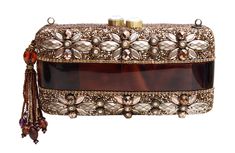 Chocolate-colored hard clutch embellished with Penn shells,  high-quality rhinestones, with an add-on side tassel and chain sling. Perfect for parties, weddings, proms, and red carpet events. A luxury gift for mothers and women with style. Designer Silver Embellished Clutch, Glamorous Hand Embellished Evening Bag, Luxury Beaded Evening Bag For Reception, Embellished Brown Evening Bag, Luxury Stone-embellished Evening Clutch, Luxury Beaded Rectangular Clutch, Chic Embellished Evening Bag For Reception, Luxury Embellished Rectangular Evening Bag, Designer Embellished Clutch For Reception