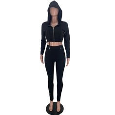 Women Casual Solid Long Sleeve Zipper Hooded Crop Top+joggers Pants Autumn Two Pieces Running Sets Stretch Trendy Winter Joggers, Trendy Stretch Joggers For Winter, Running Sets, Sporty Long-sleeved Top With Drawstring Hood, Hooded Crop Top, Joggers Pants, Color Fashion, Jogger Pants, Colorful Fashion