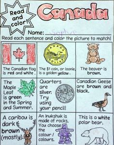 the canadian flag and canada's symbols are shown in this handout for students to learn