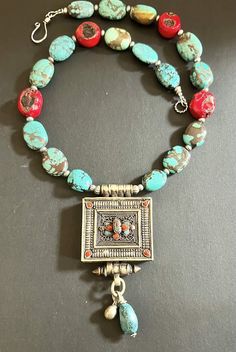 Tibetan Ghau Gau Turquoise &  Red Coral Vintage Nepalese Boho handmade Necklace.  | eBay Camera Jewelry, Camera Necklace, Photographer Life, Wish Box, Braided Leather Necklace, Red Bamboo, Prayer Box, Sea Coral, Bohemian Necklace