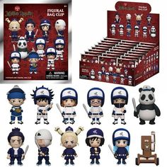 an assortment of action figures in the form of people with baseball gear and hats on