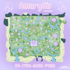 the map for amaryllis is shown in pastel purples and green tones