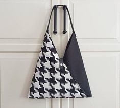 Japanese Tote Bag, Black Hobo Bag, Black Duck, Bento Bag, Origami Bag, Neoprene Bag, Japanese Bag, Duck Fabric, Triangle Bag