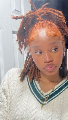 Locs Hairstyles For Women With Color, Headscarf On Locs, Red Locs Aesthetic, Dread Loc Style, Stud Natural Hairstyles, Loc Curly Ends, Short Hair Loc Styles For Women, Cool Locs Hairstyles, Masc Loc Hairstyles