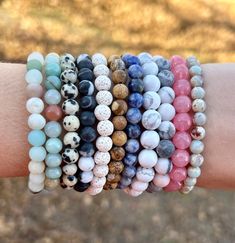 These are so pretty and simple. It's a gemstone bracelet, with a gemstone cross in the center. The cross is a Turquoise Gemstone.  ✝️The gemstone types are listed under the gemstone option section. I have so many to choose from! ✝️These make a perfect gift for a first communion, baptism, birthday, or just because!  ✝️All gold beads are 14k gold coated, non-tarnish beads.  {Sizing}  I can make these in any size! Please see the wrist measuring instructions in the item images.  {Personalization}   I can also make these with a name or word next to the cross. If you want something added, please let me know in the personalization box.  Thank you for looking! Please let me know if you have any questions. Everyday Beaded Bracelets With Gemstone, Everyday Rosary Bracelet With 8mm Beads, Spiritual Beaded Bracelets With Round Beads, Spiritual Beaded Bracelets For Everyday, Everyday Round Bead Gemstone Bracelets, Minimalist Beaded Bracelets For Healing, Minimalist Round Beaded Bracelets For Healing, Dainty Beaded Bracelets With Natural Stones, Everyday Stretch Bracelet With Natural Stones