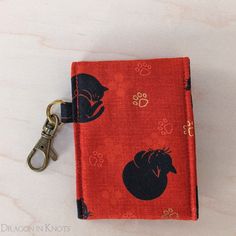 Black Cats on Red Mini Essentials Pouch - Dragon in Knots Handmade Red Pouch, Small Drawstring Pouch, Mini Drawstring Pouch, Cat Pouch, Compact Coin Purse With Removable Pouch For On-the-go, Essential Pouch, Mini Pouches, Sleepy Cat, Fabric Accessories