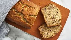 three slices of banana bread on a cutting board