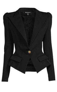 BalmainFlap-pockets Single-breasted Blazer - Runway Catalog Chevron Outfit, Balmain Blazer, International Clothing, Luxury Women Fashion, Slovakia, Blazer Coat, Black Wool, Flap Pocket, Shoulder Pads