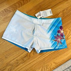 Velcro Closure. Light Blue Fitted Shorts For Beach, Light Blue Fitted Beach Shorts, Fitted Light Blue Beach Shorts, Womens Swim Shorts, Summer Xmas, Blue Closet, Mermaid Character, Swim Shirts For Women, Thrift Board