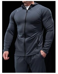 Anti-Shrink Reflective Men's Sports & Fitness Jacket - Men's Fitness Apparel, Men's Hoodies & Jackets | Vivinch Long Sleeve Track Jacket For Light Sports, Gray Sporty Outerwear For Workout, Functional Gray Outerwear For Workout, Gray Sportswear Outerwear For Workout, Stretch Track Jacket For Gym In Winter, Sportswear Style Half-zip Track Jacket, Stretch Winter Track Jacket For Gym, Winter Stretch Track Jacket For Gym, Athleisure Fitted Windbreaker For Sports