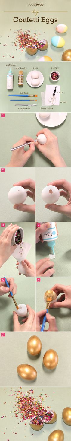 the steps in how to make confetti with gold and pink sprinkles