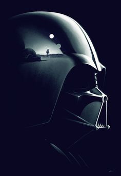 darth vader's helmet is shown in black and white