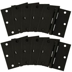 six black plastic door hinges with holes