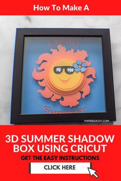 the 3d summer shadow box using cricut is shown with text overlaying it