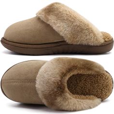 PRICES MAY VARY. 【Comfortable & Warm Slippers】: Faux suede upper make women's slippers more delicate and breathable, cozy faux fur plush lining keeps your feet warm, slip on scuff slipper design is easy to put on and off, which brings all-day comfort to your feet. 【Supportive Memory Foam】: Double layers high-density memory foam bedroom slippers with high rebound, give your tired feet best support and relaxed walking, multi-layers and high-density memory foam is not easy to wear-out. 【Indoor Outd Indoor Slippers With Plush Lining And Faux Fur, Indoor Slippers With Faux Fur Lining, Comfortable Flat Faux Fur Slippers, Brown Faux Fur Casual Slippers, Cozy Slip-on Slippers With Faux Fur Lining, Bedroom Slippers, Arch Support, Designer Slippers, Warm Slippers