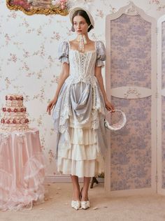 ❤Princess French Country Dress + Scarf❤︎ Country Dress, Lace Corset Dress, Dress Scarf, French Dress, Country Dresses, Scarf Dress, Dress Xl, Fantasy Dress, Long Sleeve Short Dress