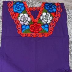 Mexican Top Embroidered Blusa Mexicana Purple Casual Purple Top With Floral Embroidery, Casual Purple Floral Embroidered Top, Casual Purple Embroidered Top, Purple Floral Embroidered Beach Top, Traditional Purple Cotton Top, Purple Floral Embroidery Beach Top, Mexican Top, Purple Top, Top For Women