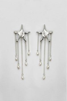 Kara Yoo Astrid Earrings - Silver Rice Pearls, Silver Star Earrings, Ring Bag, Pearl Design, Shooting Star, The Cosmos, Star Studs, Curb Chain, Silver Stars