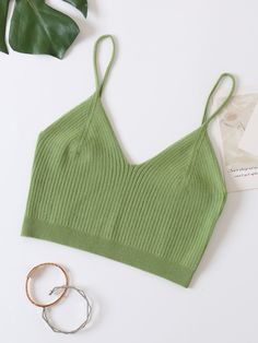 Mint Green Casual  Sleeveless Viscose Plain  Embellished High Stretch Summer Women Knitwear Red Baby, Lingerie Accessories, Cropped Cami, Cami Crop Top, Knit Tops, Knitted Top, Knitwear Women, Cami Tops, Maternity Bag