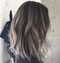 Brunette Lob, Grey Brown Hair, Gray Highlights, Balayage Lob, Gray Balayage, Long Bobs, Grey Highlights, Brown Ombre Hair, Ash Brown Hair