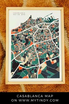 a map of the city of cassbianca, spain on a brown blanket