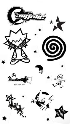 some black and white pictures with different designs on the bottom half of each piece, including stars