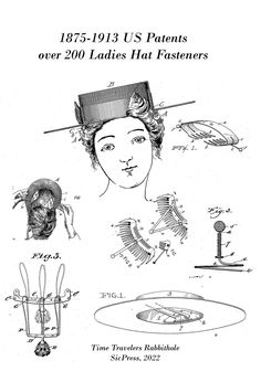 Over 200 Complete US Patent Documents for Ladies Hat Fasteners registered from 1875 to 1913. Divided into 5 printable files. 1875 - 1897 47 patents, 118 pages 1897 - 1899 44 patents, 122 pages 1899 - 1901 32 patents, 83 pages 1902 - 1905 51 patents, 132 pages 1906 - 1913 50 patents, 140 pages These are complete with US Patent diagram and descriptions. Downloadable and printable. Victorian Era Fashion, Era Fashion, Merit Badge, Welcome To Night Vale, Hat Patterns, Hat Pins, Girl Scouts, Hat Pattern, Victorian Era