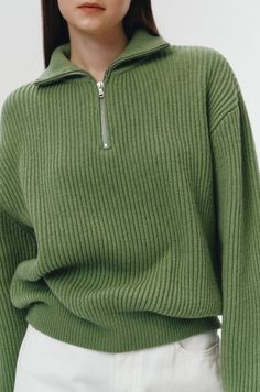 Dunst unisex half zip-up ribbed wool sweater in soft green. 50% wool, 35% nylon, 15% polyester. Model is wearing a size S. Green Half-zip Winter Top, Green Half-zip Fall Sweater, Trendy Half-zip Sweater With Zipper Closure, Quarter Zip Sweater Green, Classic Wool Half-zip Sweater, Zip Sweater, Lifestyle Shop, Green Sweater, Free Shopping