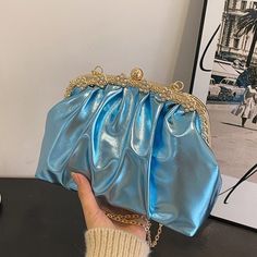 Glitter Laser Women's Leather Cloud Bag Retro Chain Crossbody Bag Luxury Women's Bag Pleated Dumpling Handbag Party Clutch [23y 9m 19d] Cloud Bag, Party Clutch, Bag Luxury, Chain Crossbody Bag, Leather Clutch Bags, Blue China, Fashion Pattern, Womens Purses, Halloween Women