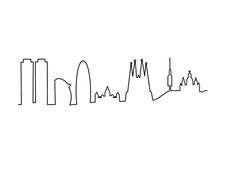 a black and white drawing of a city skyline