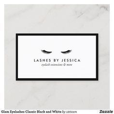 lashes by jesica business card with black and white logo on the bottom right corner