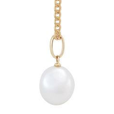 This pretty cultured freshwater pearl drop pendant is a perfect classic accessory to add to your fine jewelry collection. One off-round pearl shimmers on a glistening 10K yellow gold hollow curb chain for a polished, timeless look. | Cultured Freshwater Pearl Drop Pendant Necklace | 10K Yellow Gold | Size 18" | Helzberg Diamonds White Gold Drop Jewelry With Pearl Charm, Fine Jewelry Oval Pearl Drop, Anniversary Pearl Charm Drop Jewelry, Classic Jewelry With Pearl Charm In Round Pendant, Classic Jewelry With Pearl Charm On Round Pendant, Timeless Round Pendant Jewelry With Pearl Drop, White Gold Oval Pearl Drop Jewelry, Timeless Pearl Drop Round Pendant Jewelry, Classic Drop Pearl Necklace With Pearl Charm