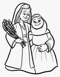 a black and white drawing of a woman holding a baby in her arms with corn on the cob